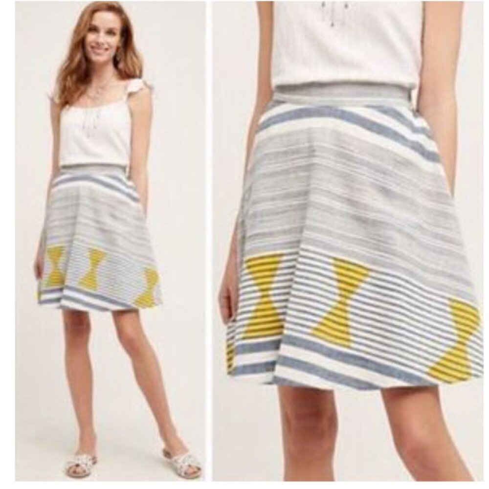 Plenty by Tracy Reese A-Line Skirt Blue White Yellow Stripe size large